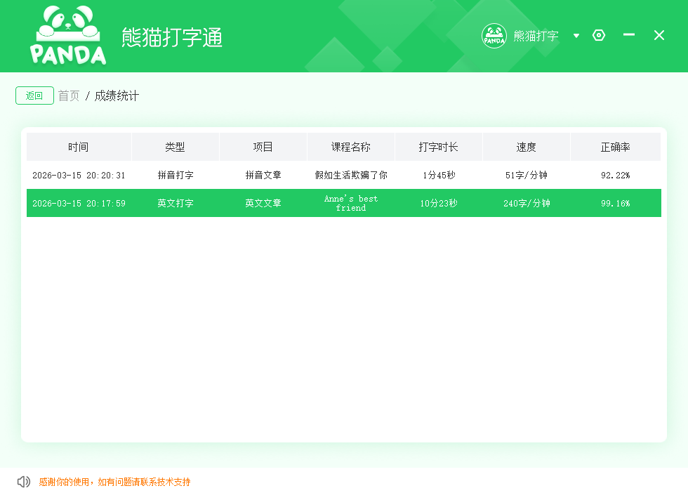 熊猫打字通成绩统计