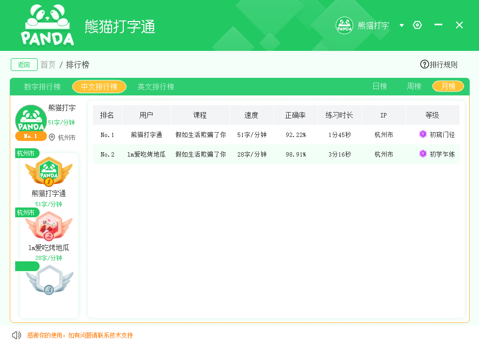 熊猫打字通排行榜